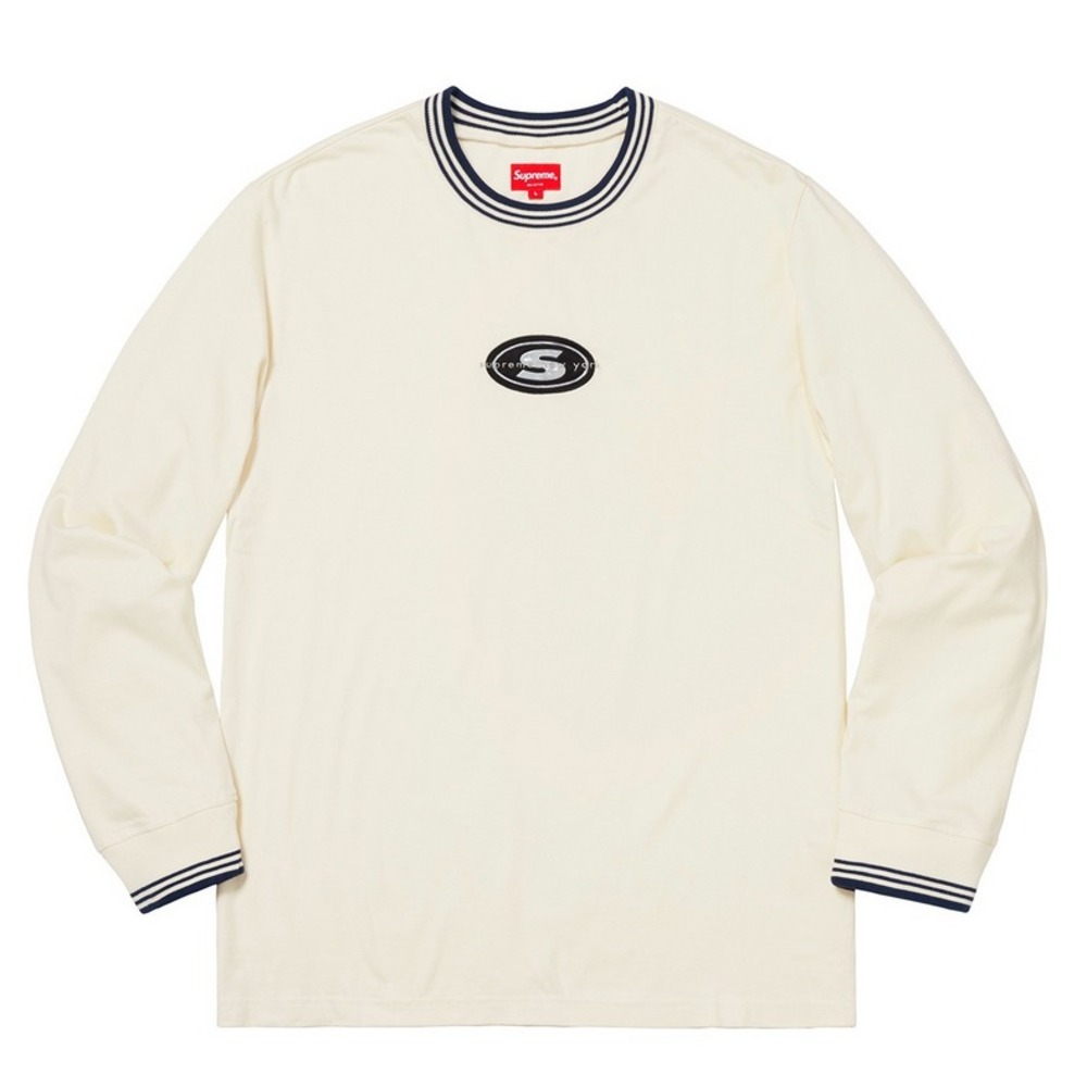 Supreme Shirt Mens Medium Striped Rib Logo Cotton Jersey Crewneck L/S Streetwear